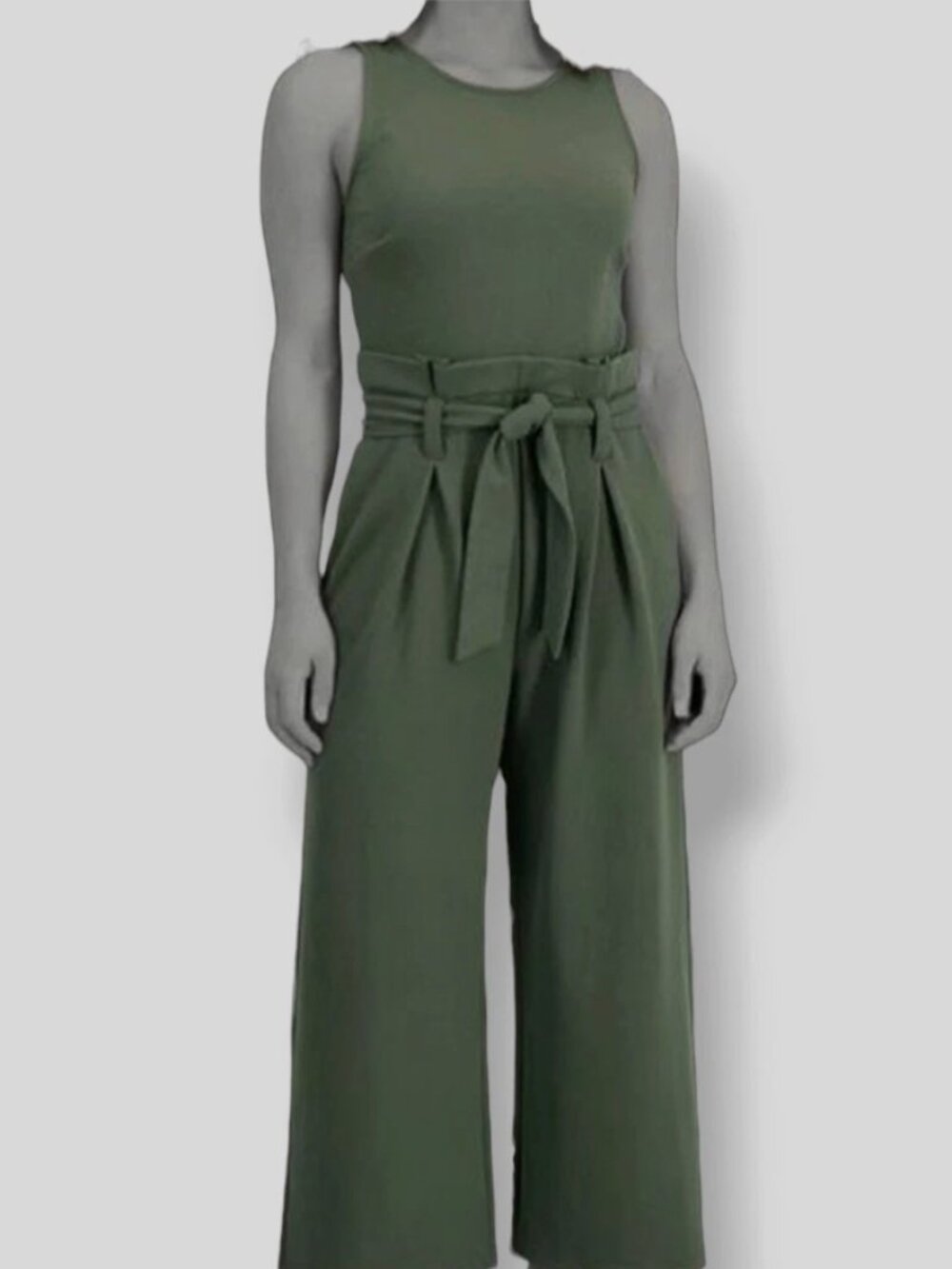 Sleeveless Crewneck Tie-Waist Jumpsuit Petite